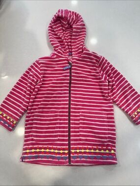 Mini Boden Pink & White Striped Hooded Terry Cloth Cover Up